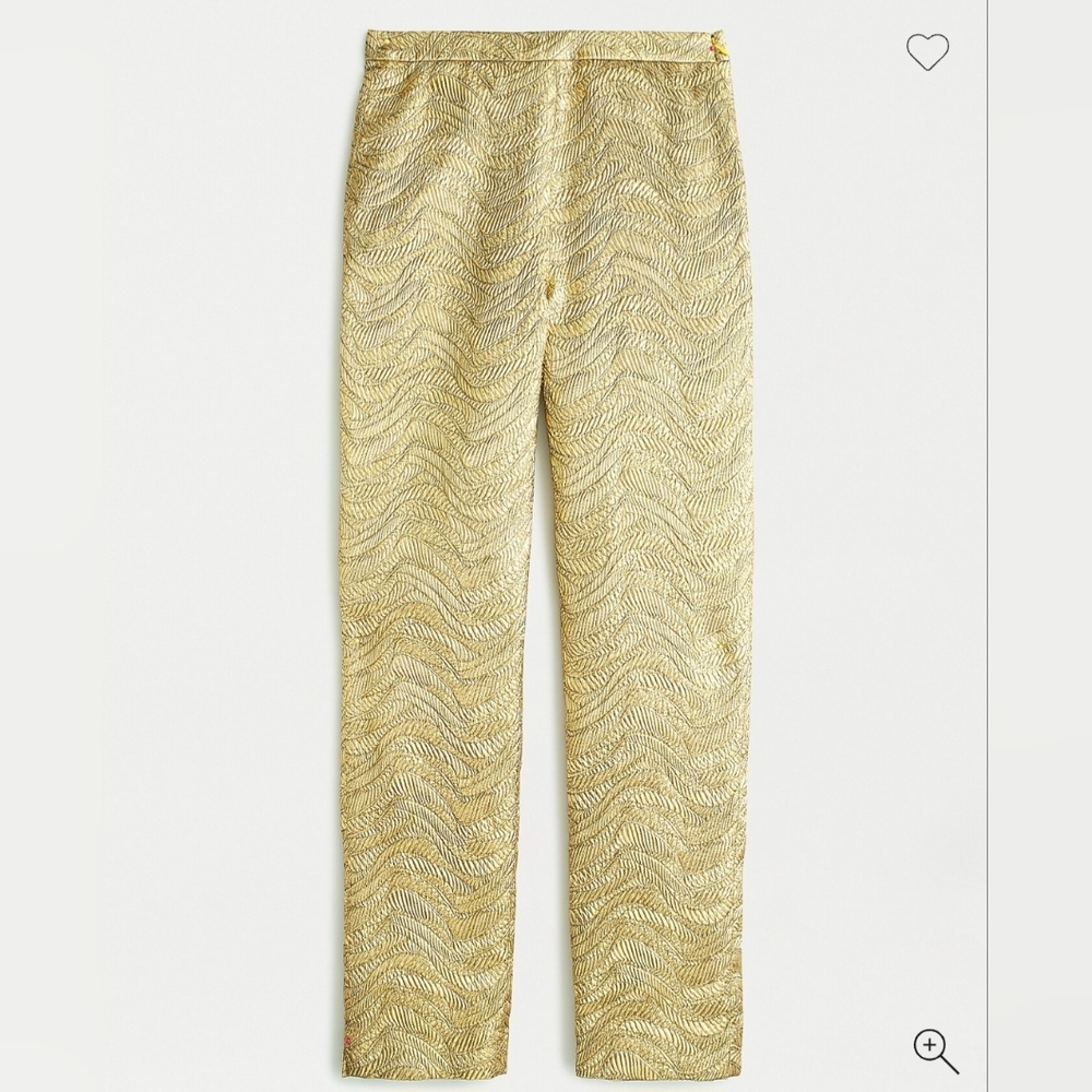 J. Crew Collection Gold Metallic Leaf Jacquard Pants Size 4
